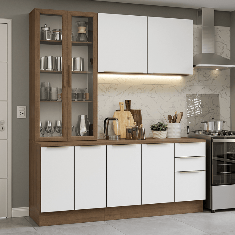 Armário de Cozinha Compacta 190cm Rustic/Branco Veludo Lux Madesa 02