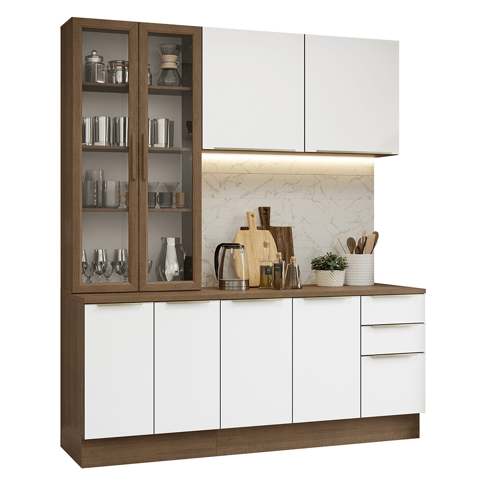 Armário de Cozinha Compacta 190cm Rustic/Branco Veludo Lux Madesa 02 - Rustic/Branco Veludo