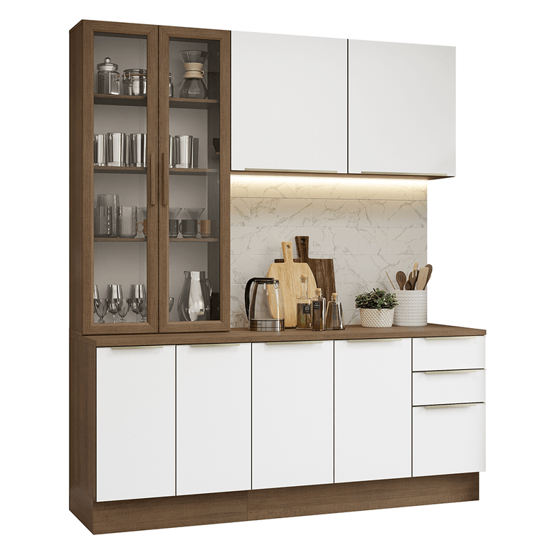 Armário de Cozinha Compacta 190cm Rustic/Branco Veludo Lux Madesa 02
