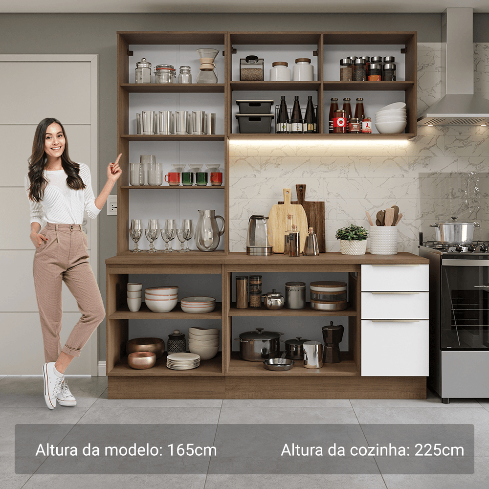 Armário de Cozinha Compacta 190cm Rustic/Branco Veludo Lux Madesa 02