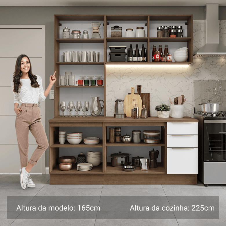 Armário de Cozinha Compacta 190cm Rustic/Branco Veludo Lux Madesa 02