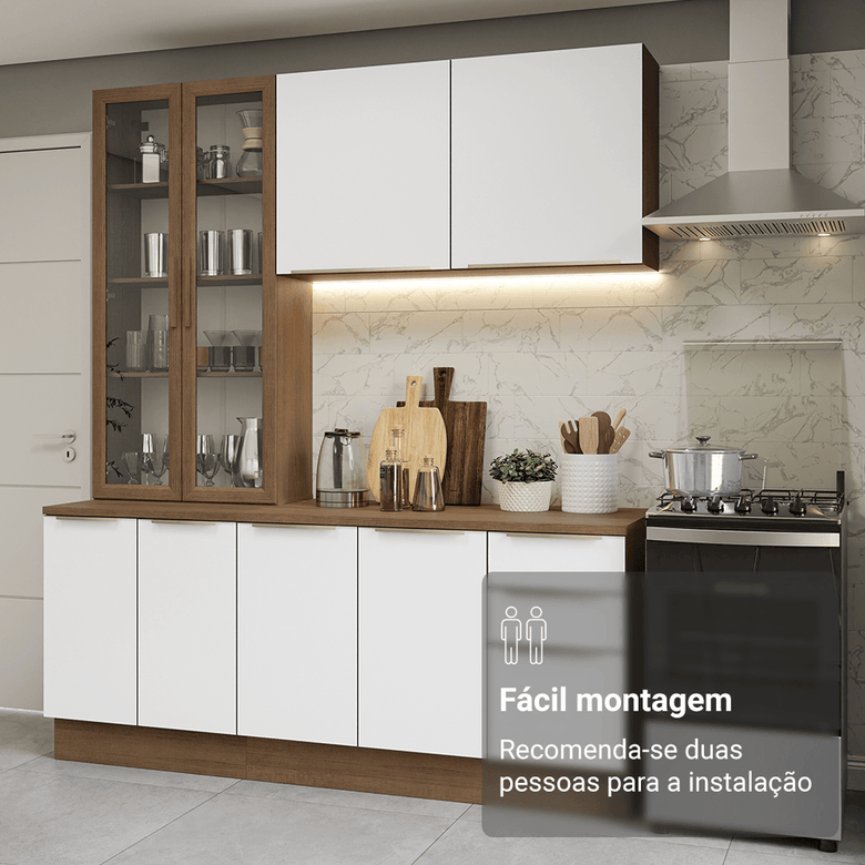 Armário de Cozinha Compacta 190cm Rustic/Branco Veludo Lux Madesa 02