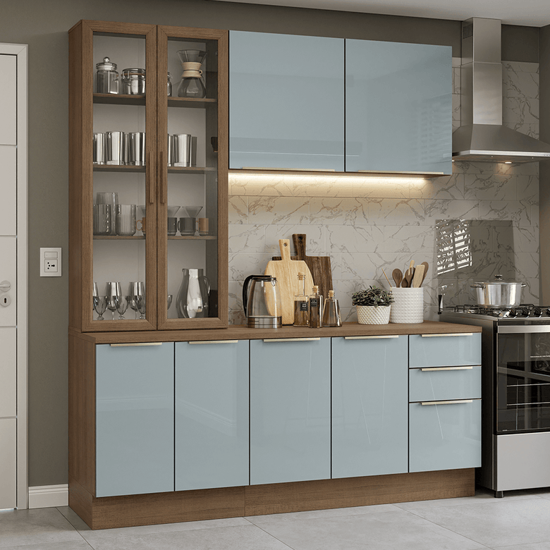 Armário de Cozinha Compacta 190cm Rustic/Cinza Lux Madesa 02