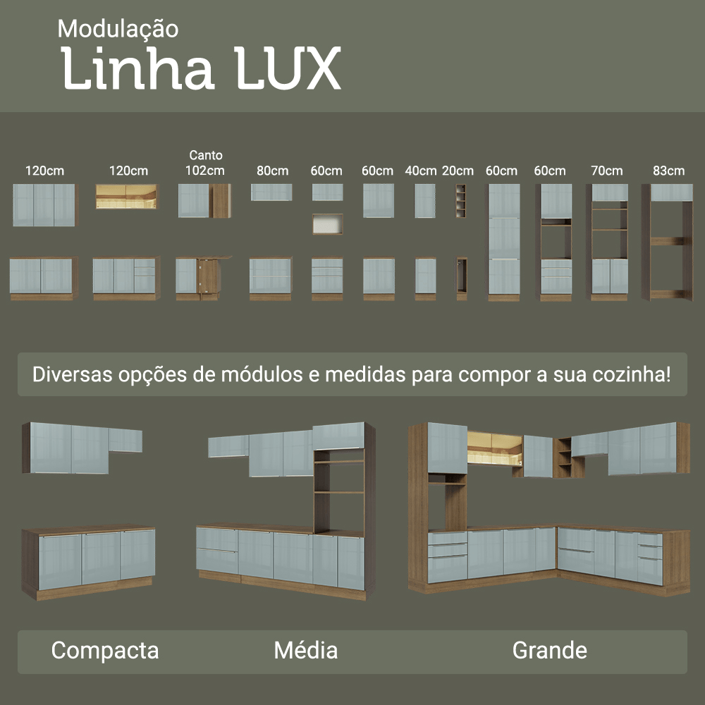 Armário de Cozinha Compacta 190cm Rustic/Cinza Lux Madesa 02