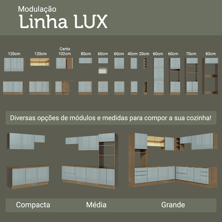 Armário de Cozinha Compacta 190cm Rustic/Cinza Lux Madesa 02