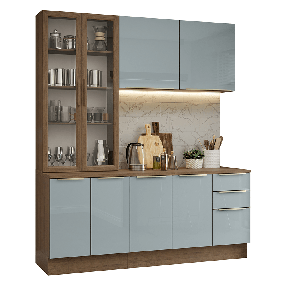 Armário de Cozinha Compacta 190cm Rustic/Cinza Lux Madesa 02 - Rustic/Cinza