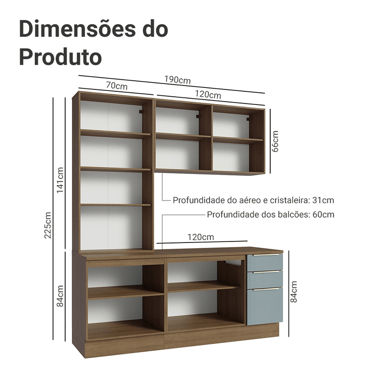 Armário de Cozinha Compacta 190cm Rustic/Cinza Lux Madesa 02