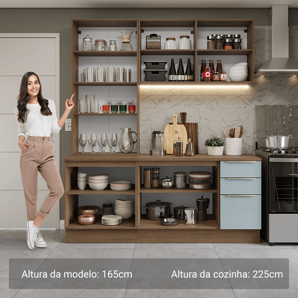 Armário de Cozinha Compacta 190cm Rustic/Cinza Lux Madesa 02