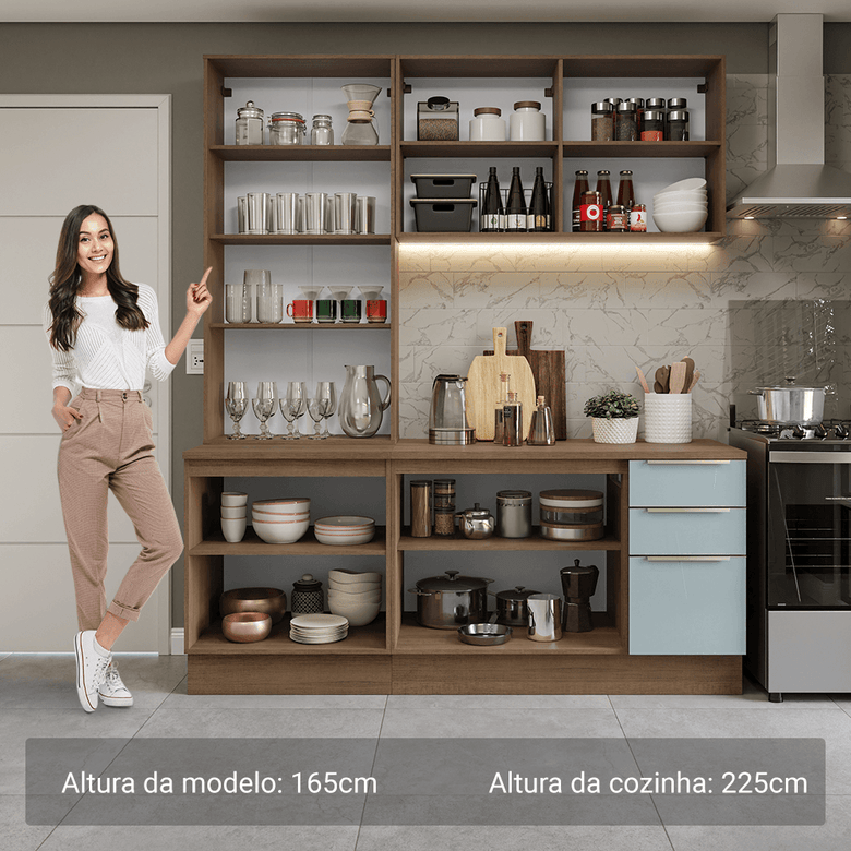 Armário de Cozinha Compacta 190cm Rustic/Cinza Lux Madesa 02