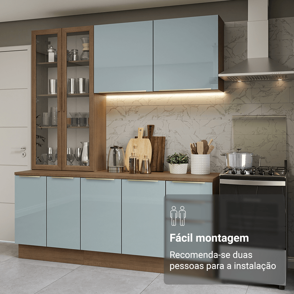 Armário de Cozinha Compacta 190cm Rustic/Cinza Lux Madesa 02