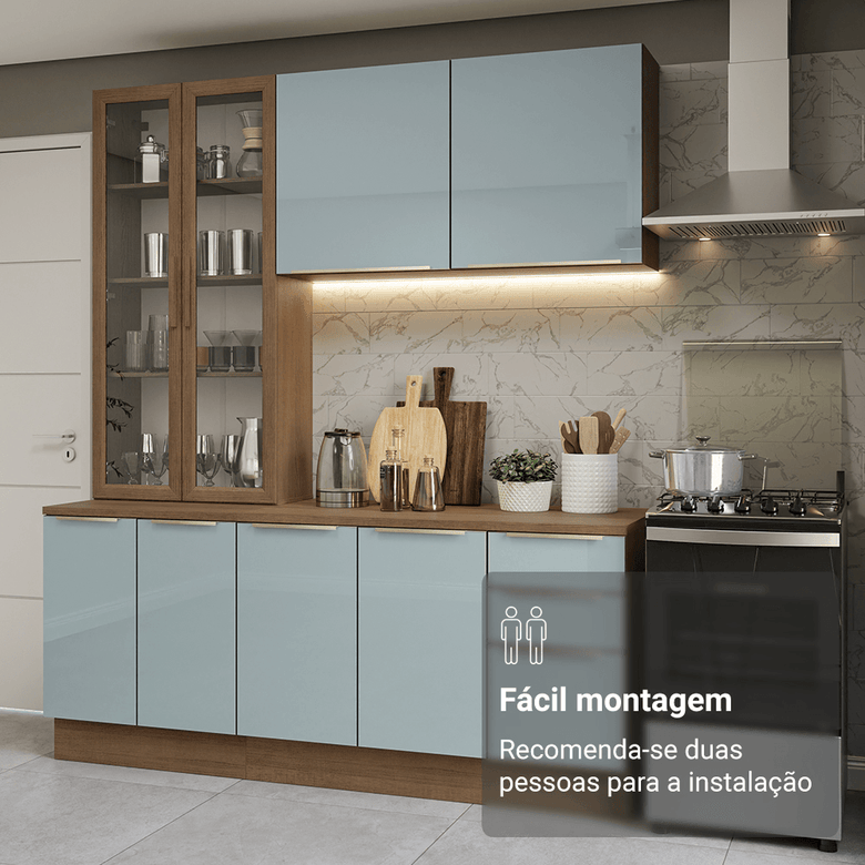 Armário de Cozinha Compacta 190cm Rustic/Cinza Lux Madesa 02