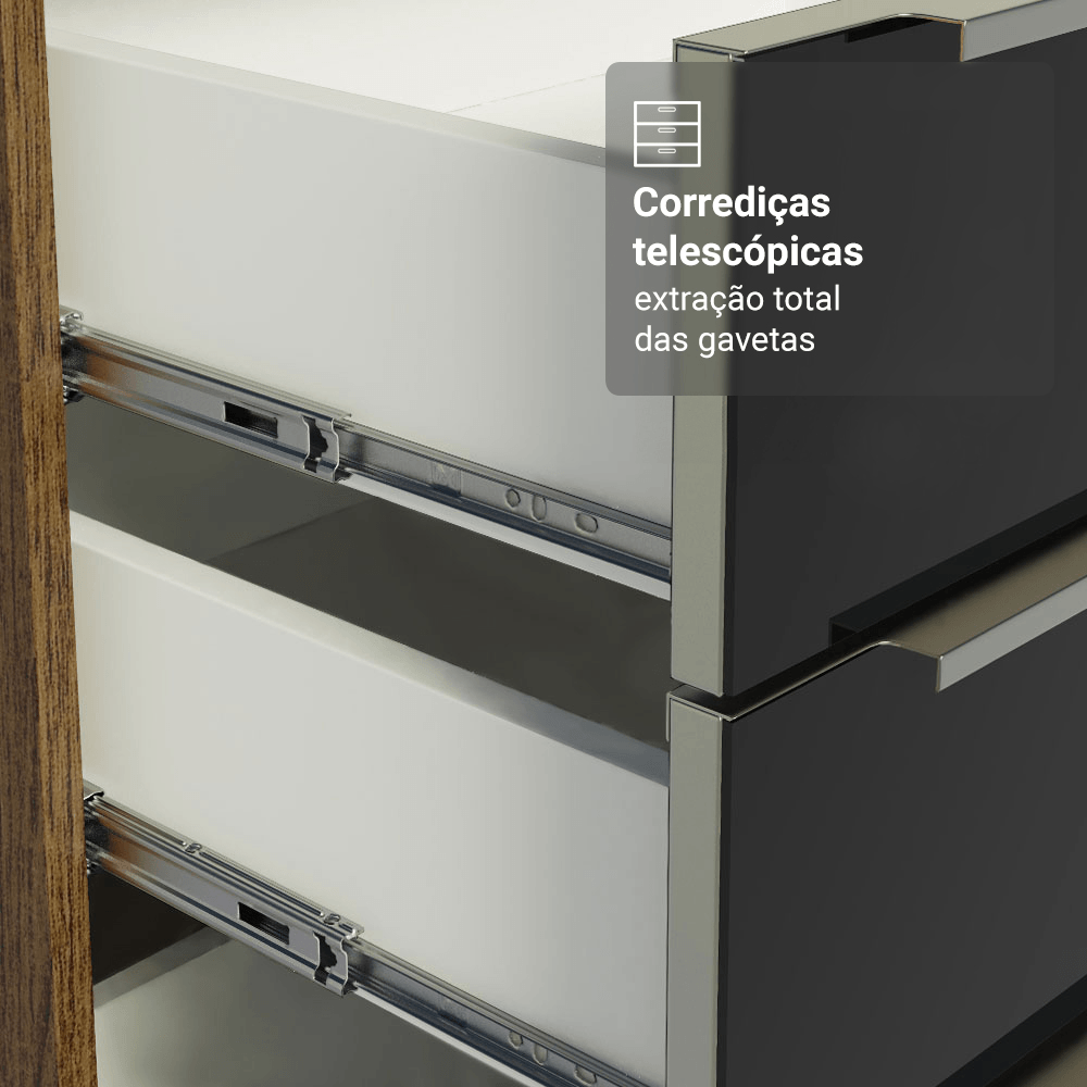 Armário de Cozinha Compacta 190cm Rustic/Preto Lux Madesa 02