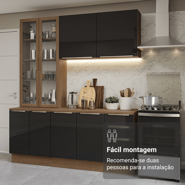 Armário de Cozinha Compacta 190cm Rustic/Preto Lux Madesa 02