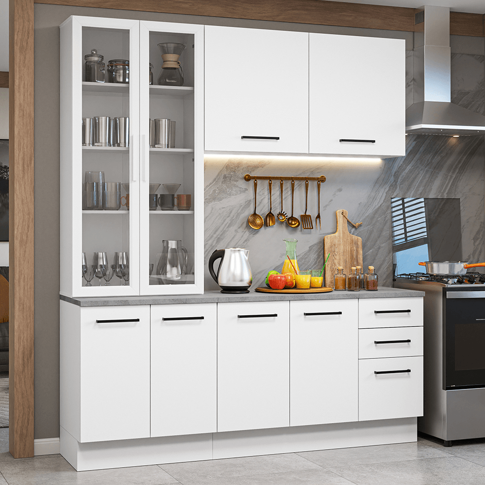 Armário de Cozinha Compacta 190cm com Cristaleira Branco Agata Madesa 01 - Branco