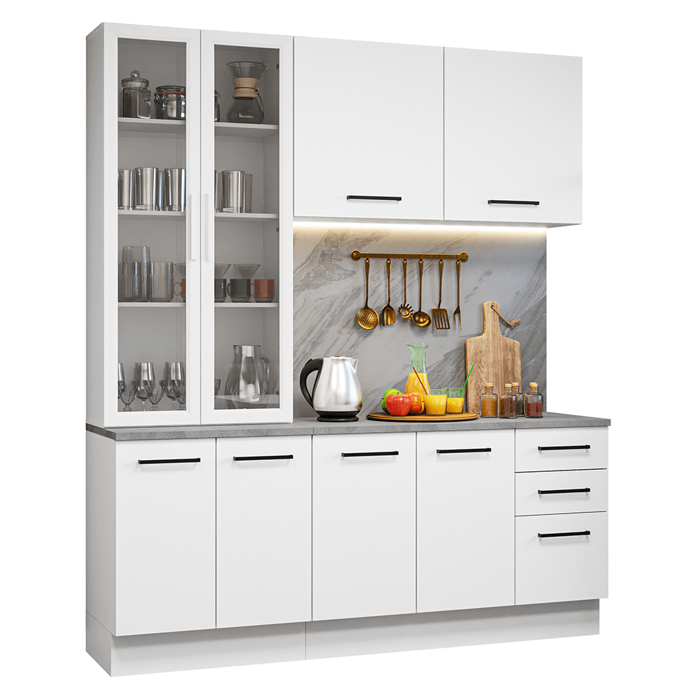 Armário de Cozinha Compacta 190cm com Cristaleira Branco Agata Madesa 01 - Branco