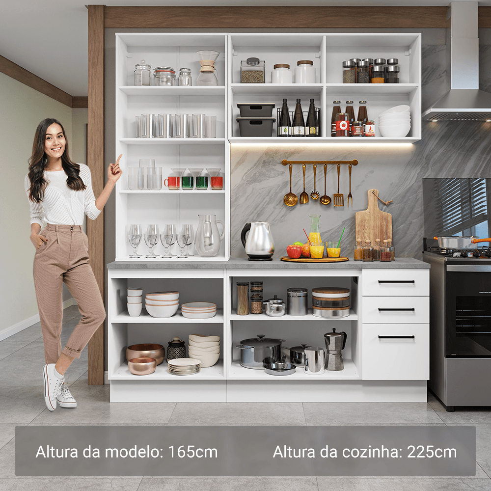 Armário de Cozinha Compacta 190cm com Cristaleira Branco Agata Madesa 01