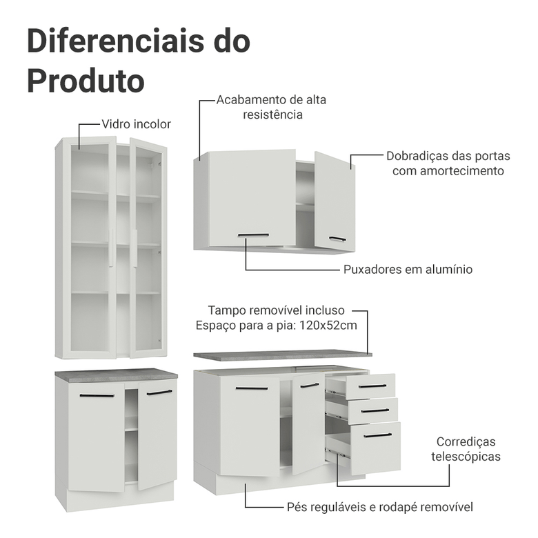 Armário de Cozinha Compacta 190cm com Cristaleira Branco Agata Madesa 01