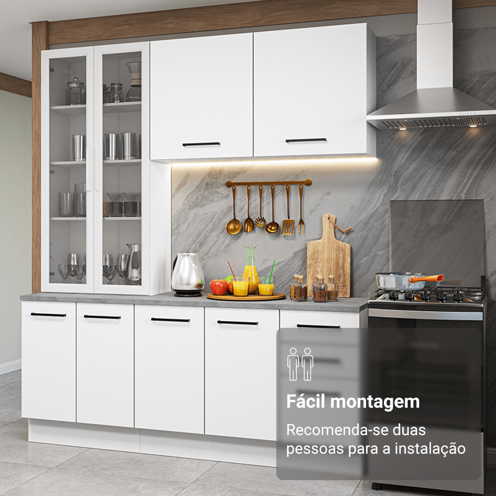 Armário de Cozinha Compacta 190cm com Cristaleira Branco Agata Madesa 01