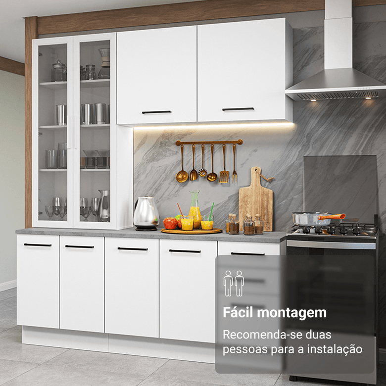Armário de Cozinha Compacta 190cm com Cristaleira Branco Agata Madesa 01