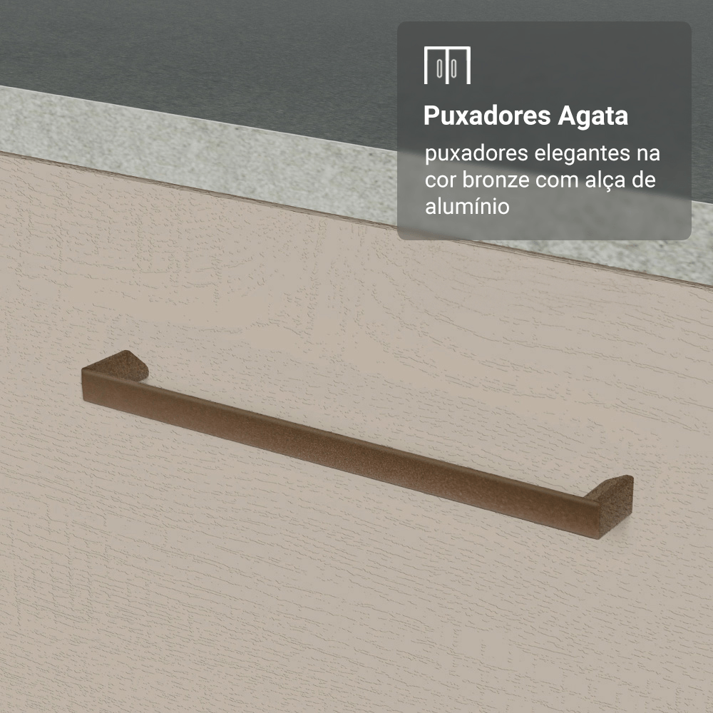 Armário de Cozinha Compacta 190cm com Cristaleira Branco/Crema Agata Madesa 01