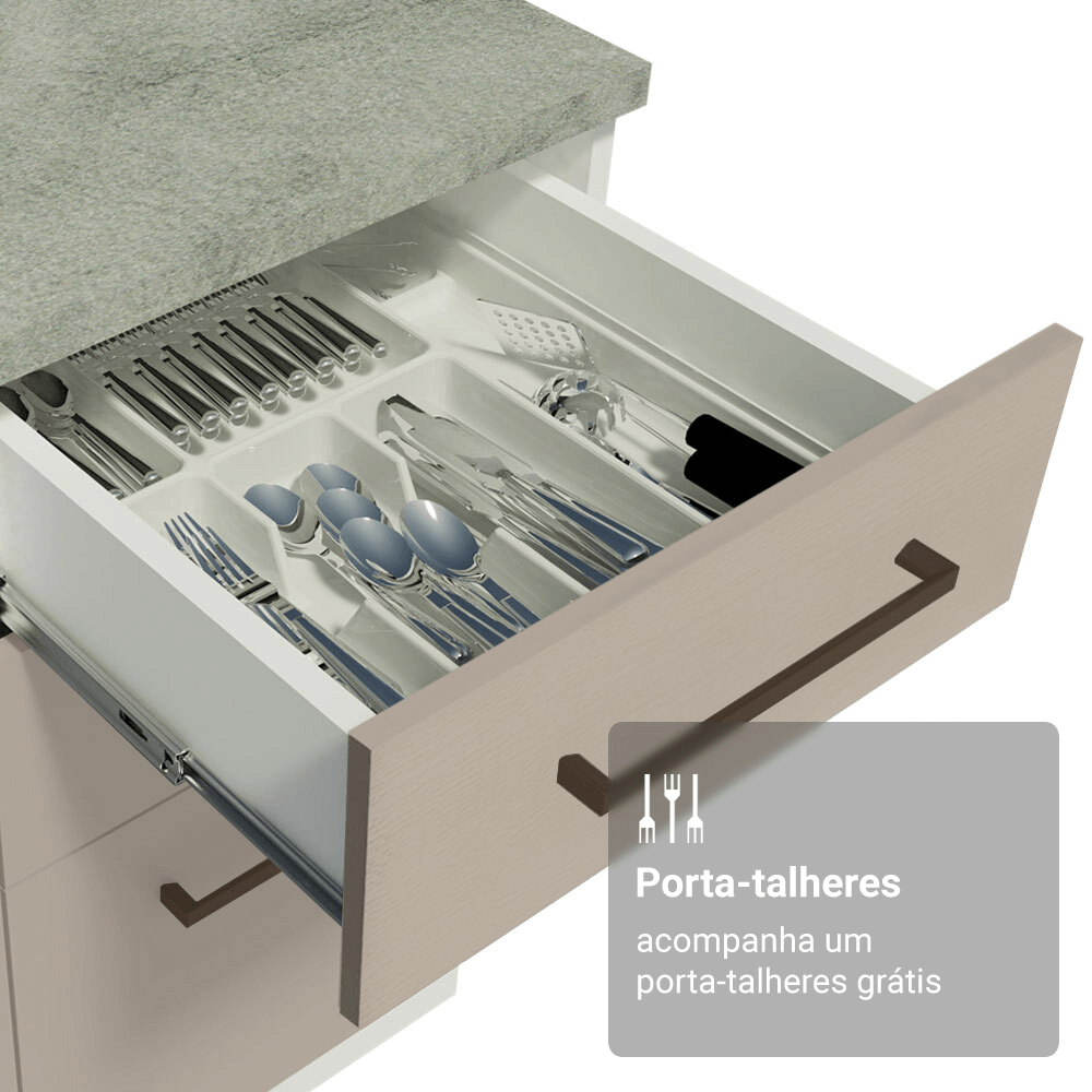 Armário de Cozinha Compacta 190cm com Cristaleira Branco/Crema Agata Madesa 01