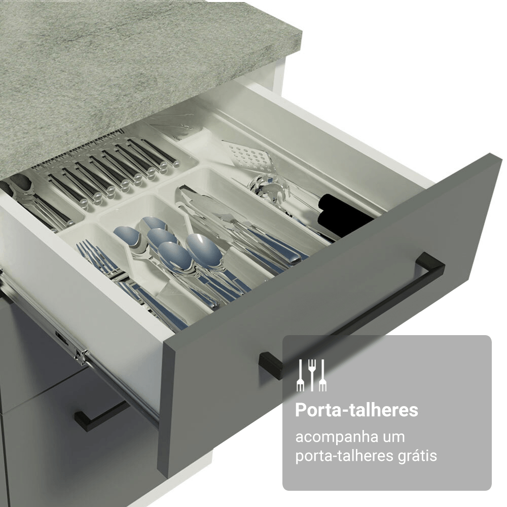 Armário de Cozinha Compacta 190cm com Cristaleira Branco/Cinza Agata Madesa 01