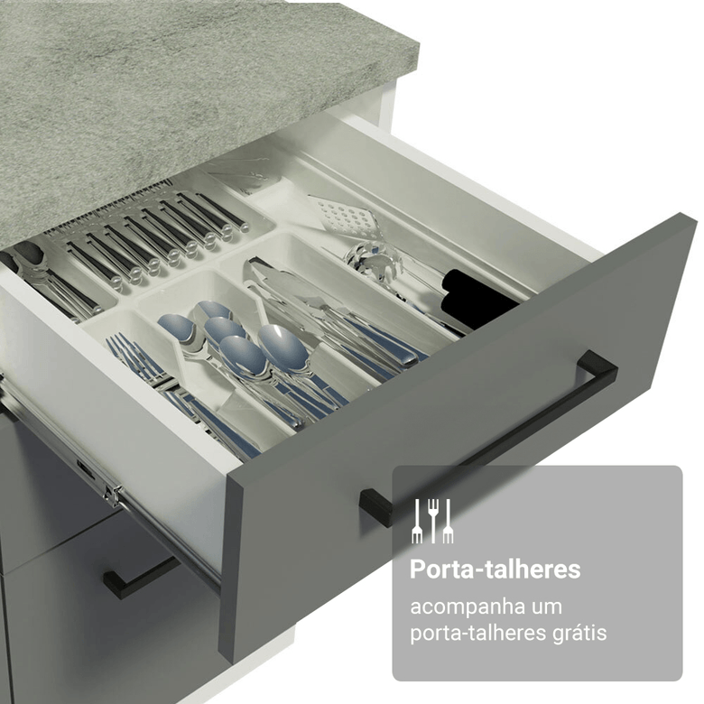 Armário de Cozinha Compacta 190cm com Cristaleira Branco/Cinza Agata Madesa 01