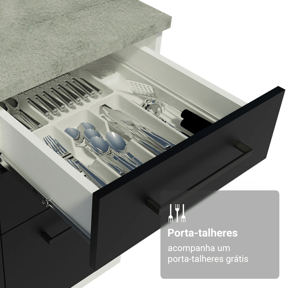 Armário de Cozinha Compacta 190cm com Cristaleira Branco/Preto Agata Madesa 01