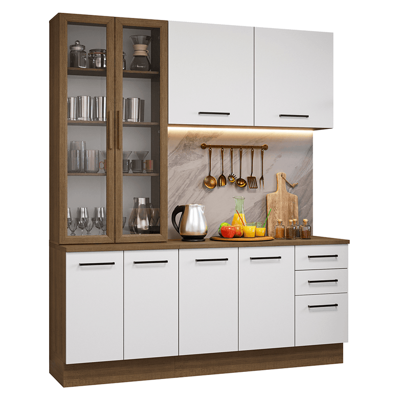 Armário de Cozinha Compacta 190cm com Cristaleira Rustic/Branco Agata Madesa 01