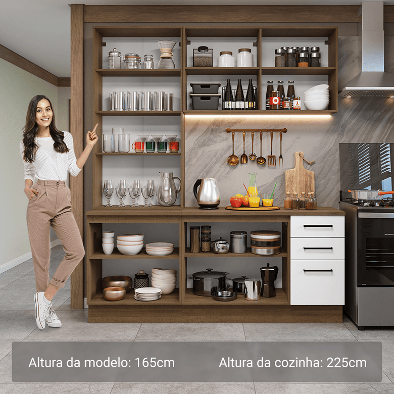 Armário de Cozinha Compacta 190cm com Cristaleira Rustic/Branco Agata Madesa 01