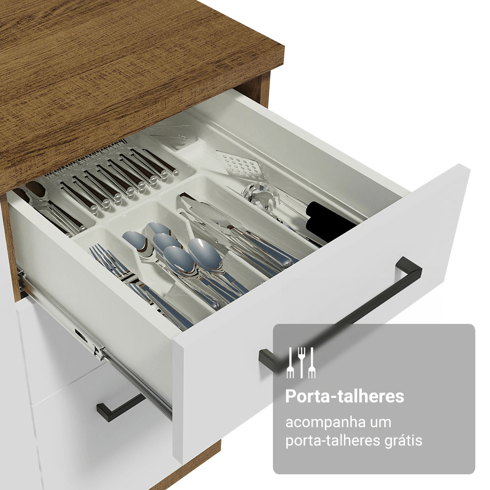 Armário de Cozinha Compacta 190cm com Cristaleira Rustic/Branco Agata Madesa 01