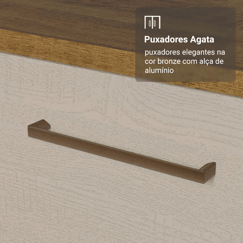 Armário de Cozinha Compacta 190cm com Cristaleira Rustic/Crema Agata Madesa 01