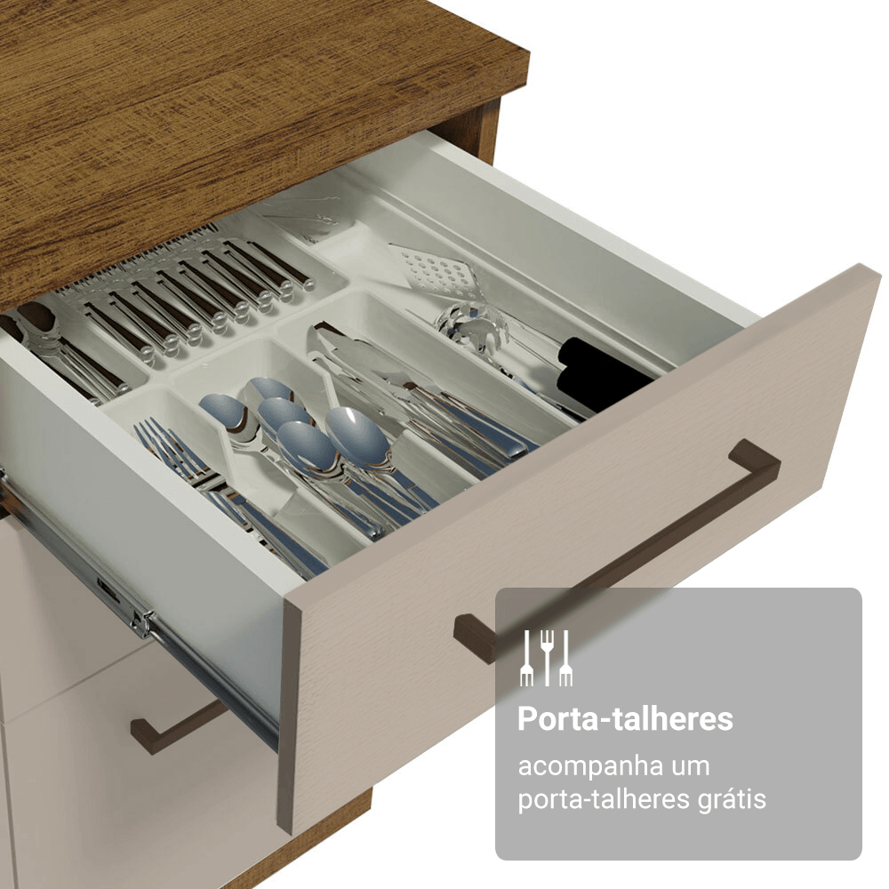 Armário de Cozinha Compacta 190cm com Cristaleira Rustic/Crema Agata Madesa 01