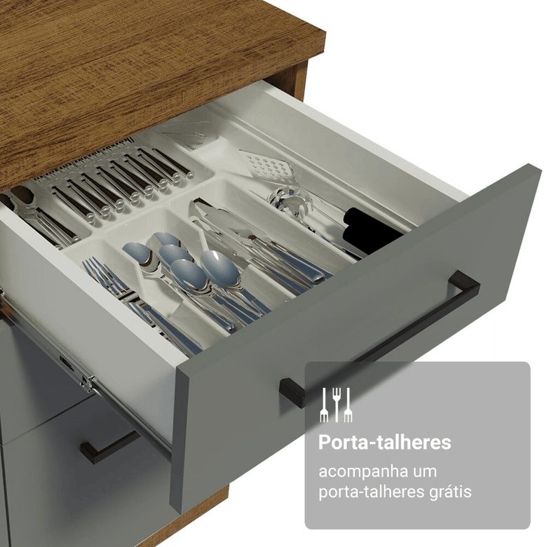 Armário de Cozinha Compacta 190cm com Cristaleira Rustic/Cinza Agata Madesa 01