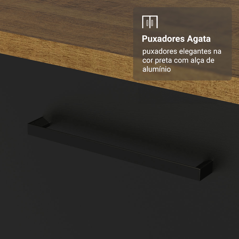 Armário de Cozinha Compacta 190cm com Cristaleira Rustic/Preto Agata Madesa 01