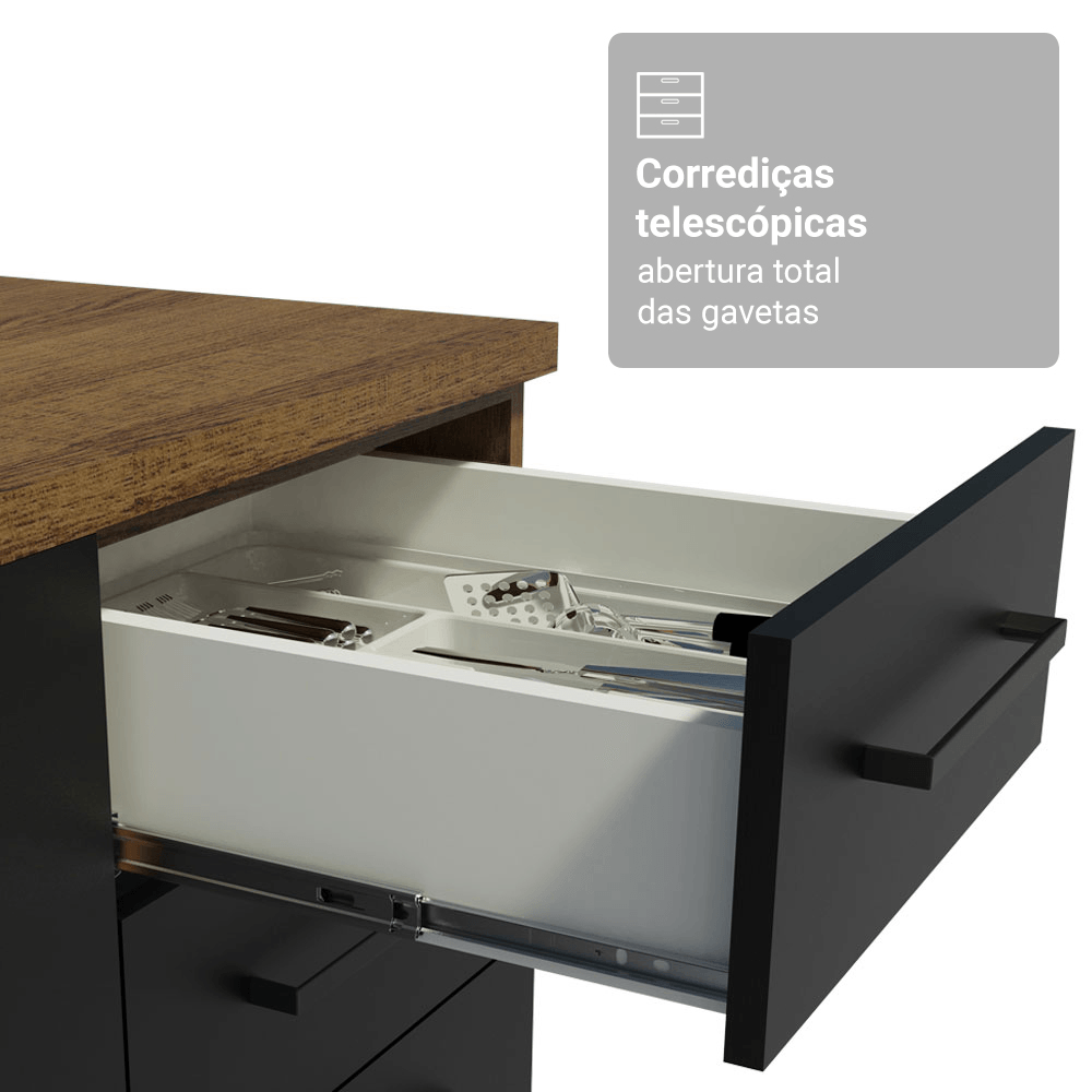 Armário de Cozinha Compacta 190cm com Cristaleira Rustic/Preto Agata Madesa 01