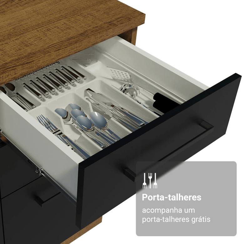 Armário de Cozinha Compacta 190cm com Cristaleira Rustic/Preto Agata Madesa 01