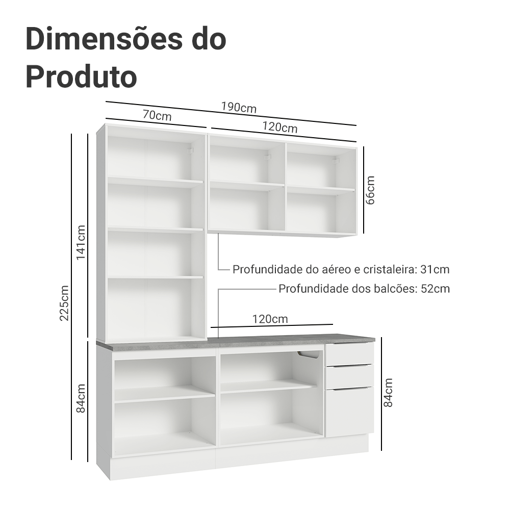 Armário de Cozinha Compacta 190cm Branco Stella Madesa 03
