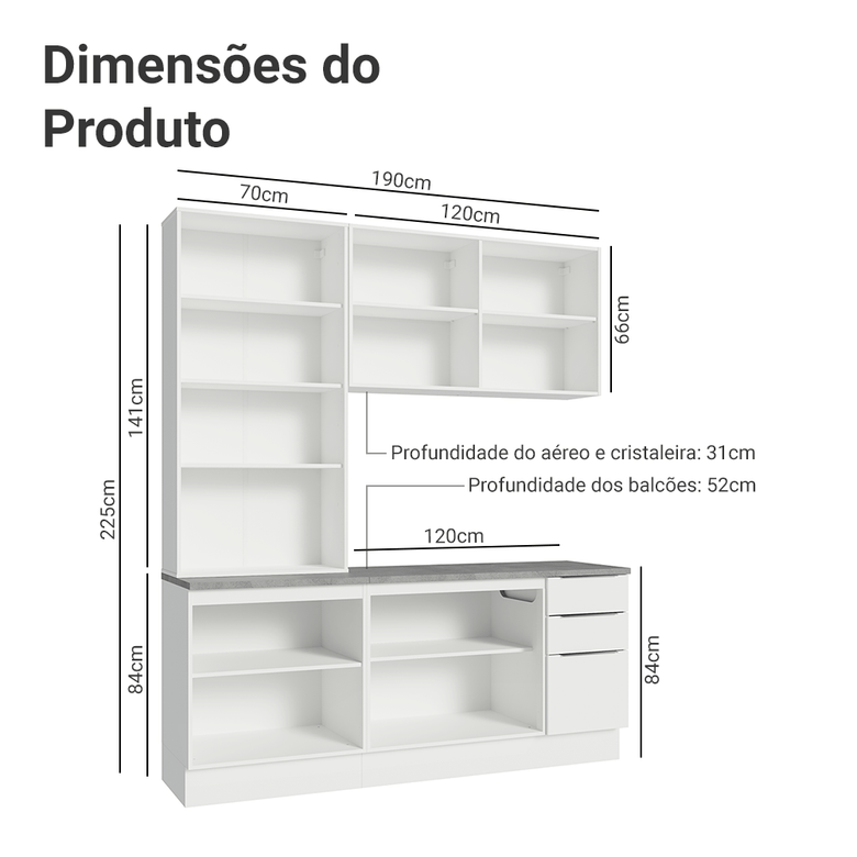 Armário de Cozinha Compacta 190cm Branco Stella Madesa 03