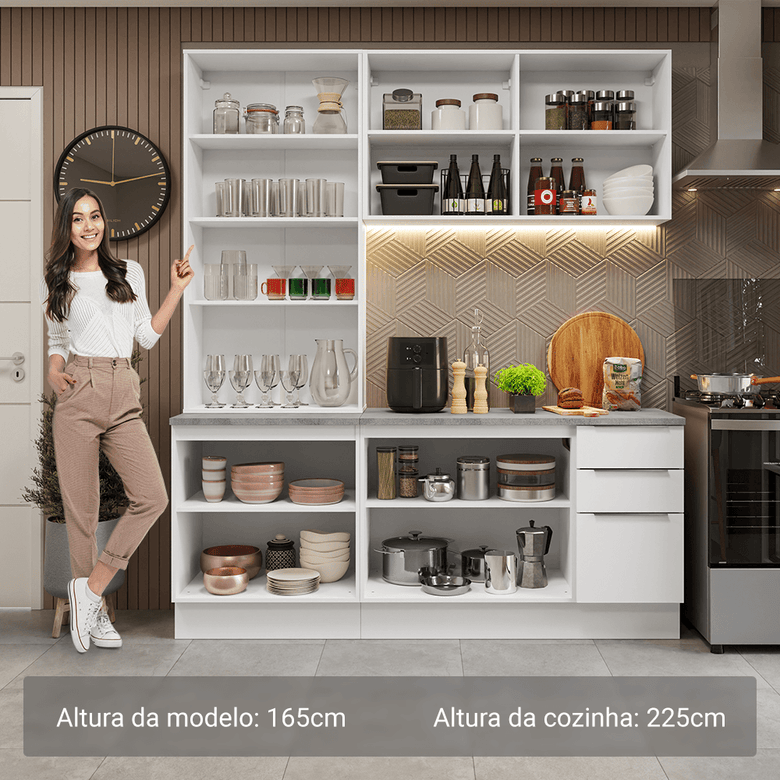 Armário de Cozinha Compacta 190cm Branco Stella Madesa 03