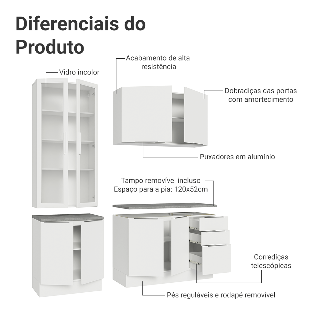 Armário de Cozinha Compacta 190cm Branco Stella Madesa 03