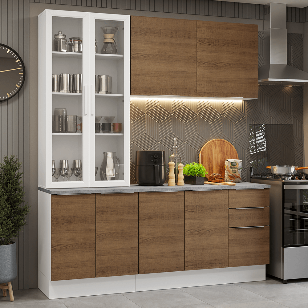 Armário de Cozinha Compacta 190cm Branco/Rustic Stella Madesa 03 - Branco/Rustic