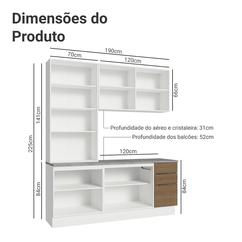 Armário de Cozinha Compacta 190cm Branco/Rustic Stella Madesa 03