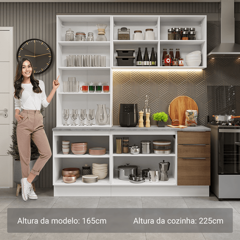 Armário de Cozinha Compacta 190cm Branco/Rustic Stella Madesa 03