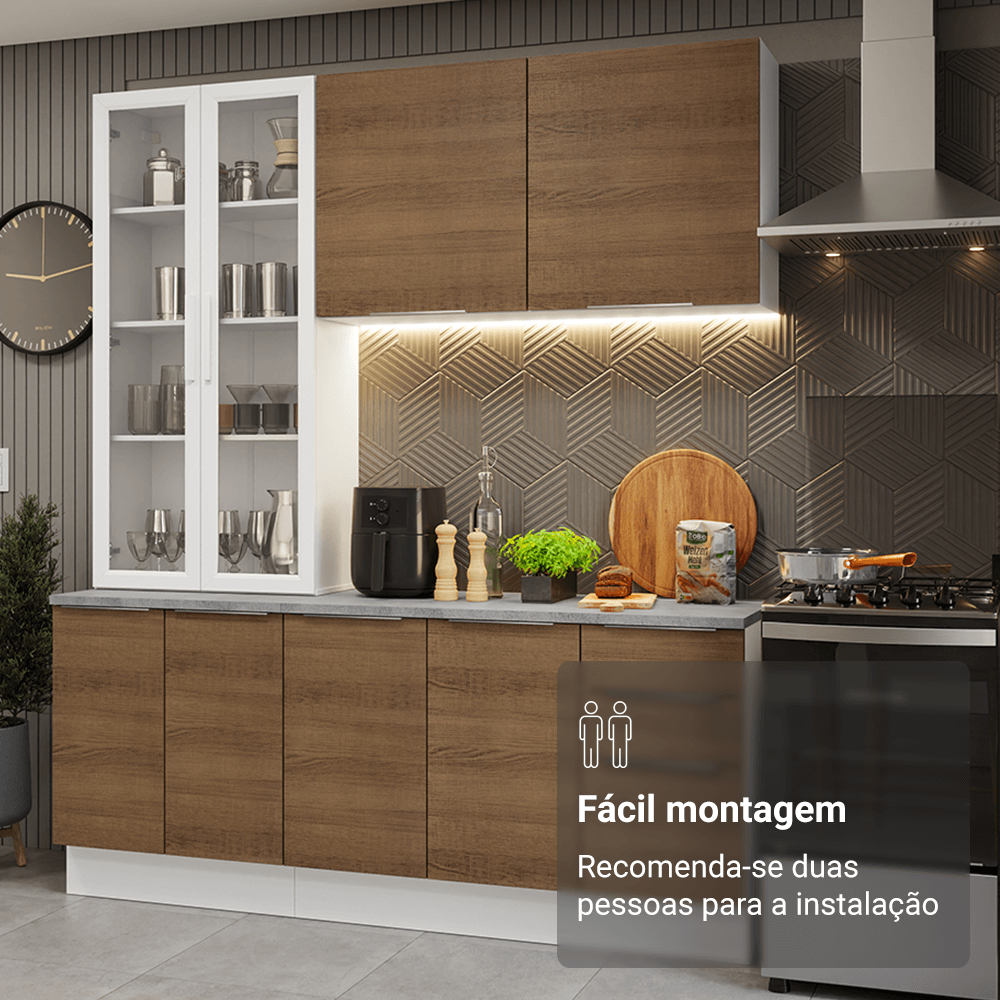 Armário de Cozinha Compacta 190cm Branco/Rustic Stella Madesa 03