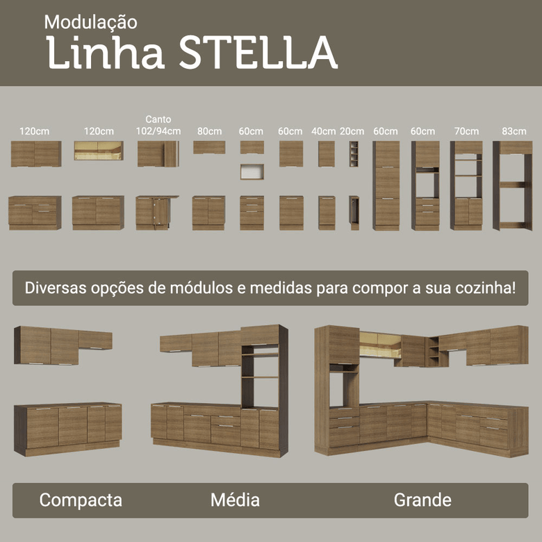 Armário de Cozinha Compacta 190cm Rustic Stella Madesa 03