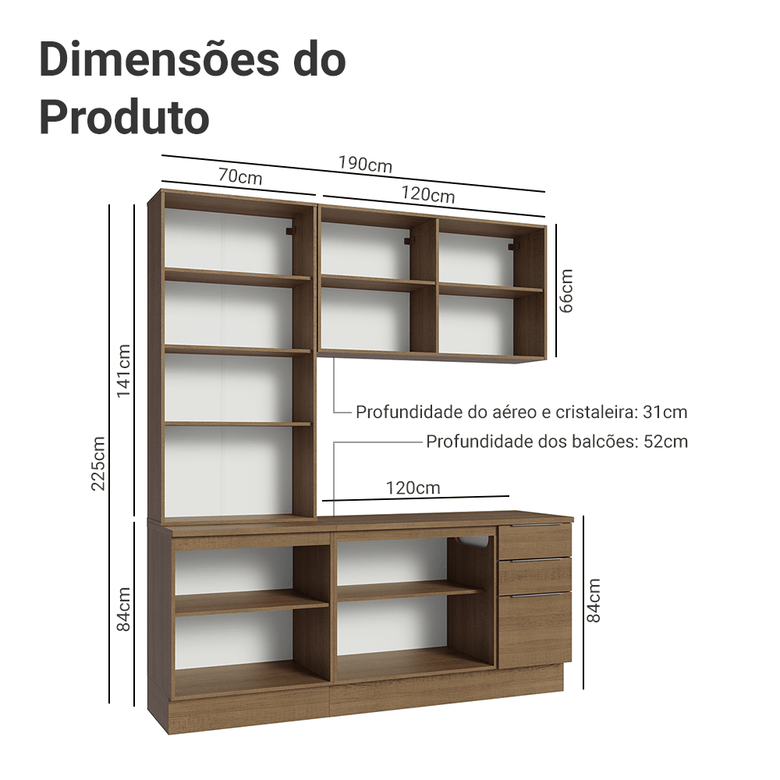Armário de Cozinha Compacta 190cm Rustic Stella Madesa 03