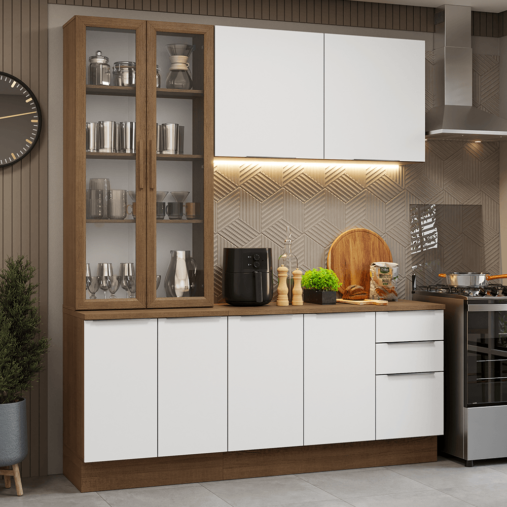 Armário de Cozinha Compacta 190cm Rustic/Branco Stella Madesa 03 - Rustic/Branco