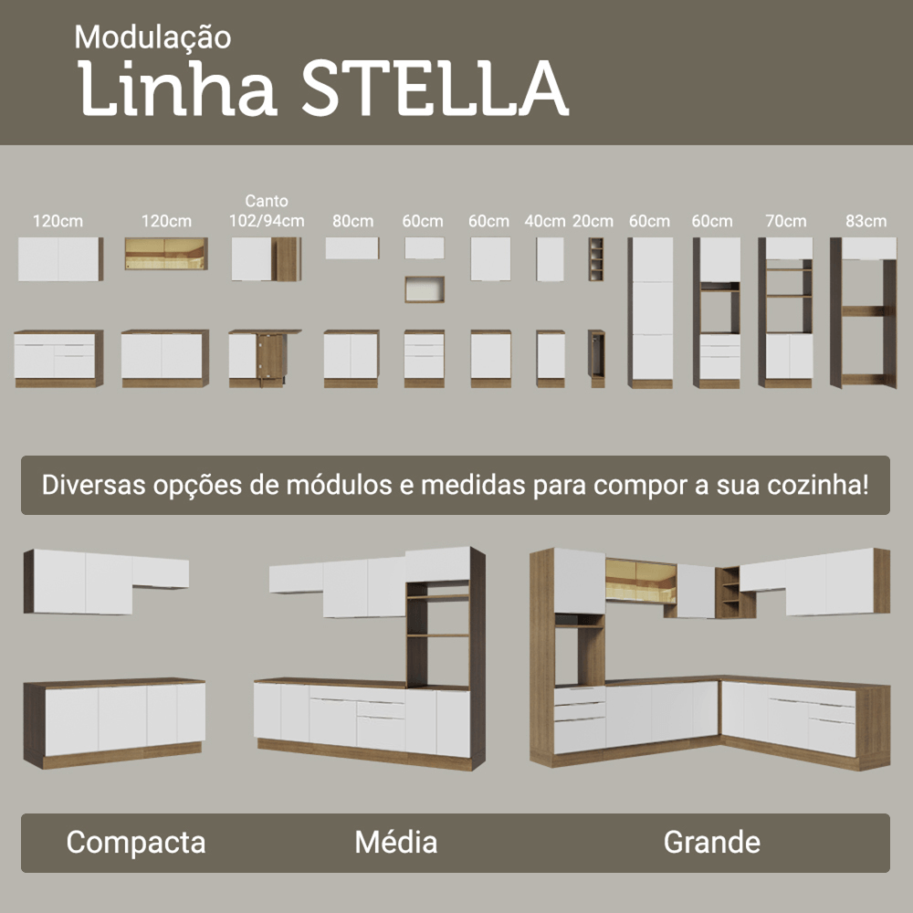 Armário de Cozinha Compacta 190cm Rustic/Branco Stella Madesa 03