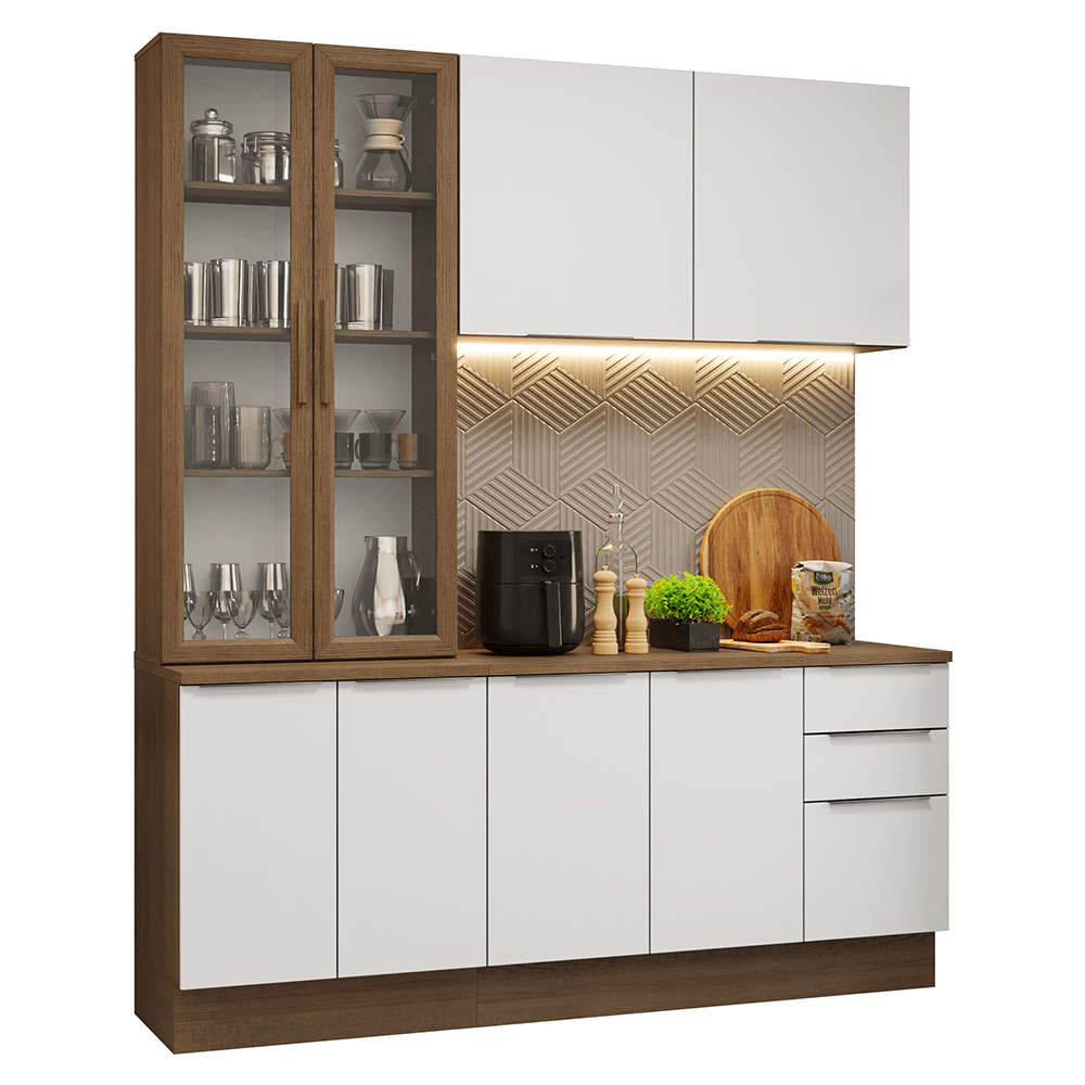 Armário de Cozinha Compacta 190cm Rustic/Branco Stella Madesa 03 - Rustic/Branco
